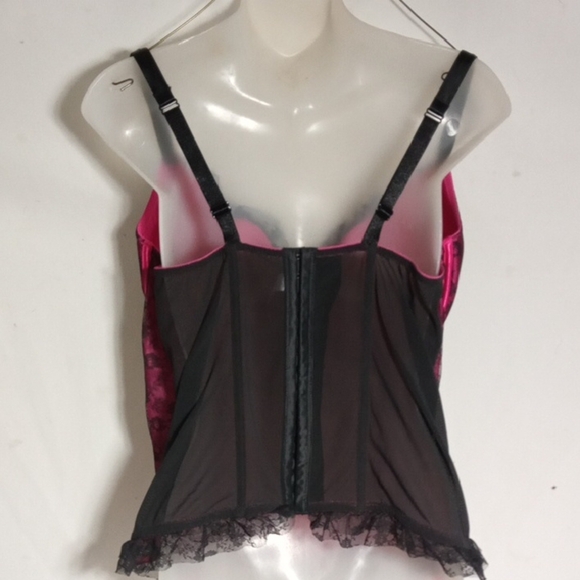 Pink Black Lace Lingerie Chemise Bustier Style Bow Detail SZ 22/24 - Picture 3 of 6